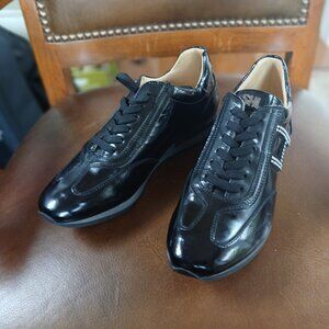 Patent leather women's walking shoe.